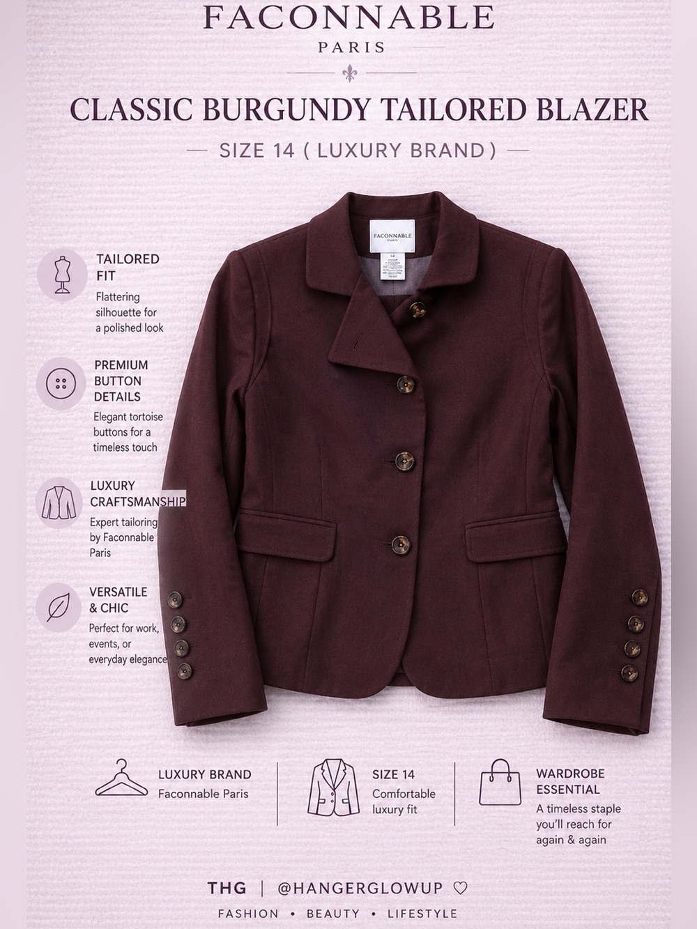 Faconnable Paris Blazer Jacket Brown Tailored Button Front Sz 14 Luxe